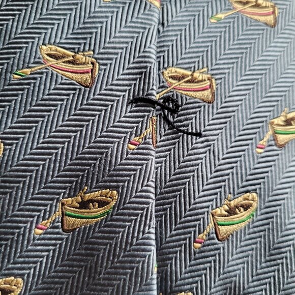 LANDS END Blue 100% Silk Necktie Row Boat Tie 60" Outdoor Made in U.S.A - Picture 10 of 12